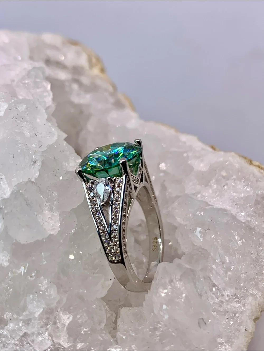 Green Blue Vintage Solitaire Moissanite Ring Women Jewelry 5 Ct 925 Silver GRA